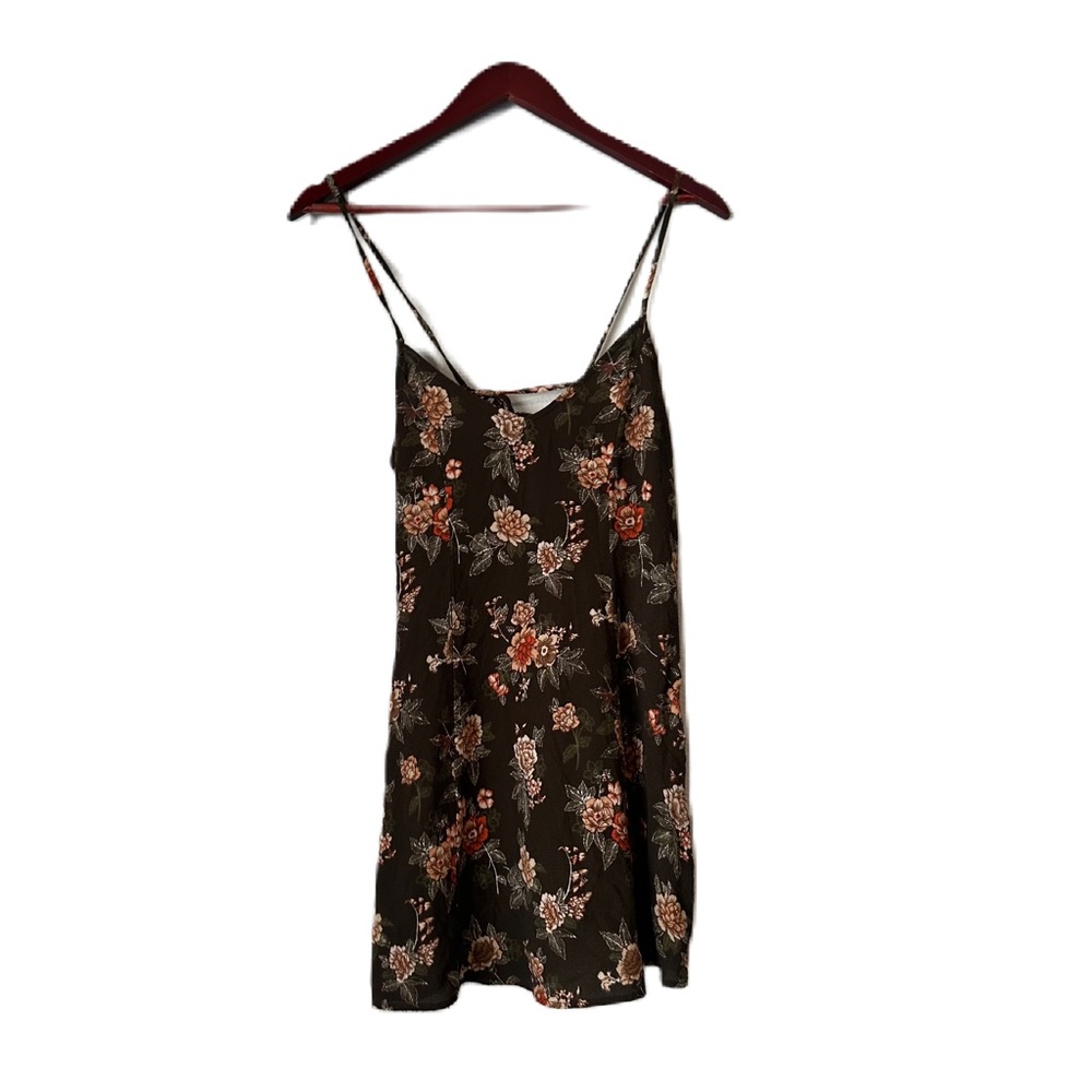 Brown Pink Floral Patterned Mini Dress